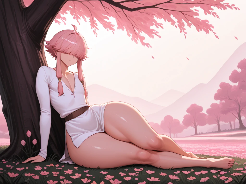 score_9, score_8_up, score_7_up, score_6_up, uncensored, Makima, maroon hair, braided ponytail, ringed eyes, yellow eyes, naughty face, shiny skin, sweating, BREAK (masterpiece:1.2), best quality, high resolution, unity 8k wallpaper, (illustration:0.8), (detailed eyes:1.3), perfect lighting, extremely detailed CG, (perfect hands, perfect anatomy), hearts, pleasured, Expressiveh, clenched teeth, looking at viewer, modern decor, cozy atmosphere, relaxing vibes, urban backdrop, dreamy ambiance, large breast, 1girl, solo, holding staff, staff, bodysuit, skintightsuit, field, cloudy sky, bokeh, falling petals, spotlight,