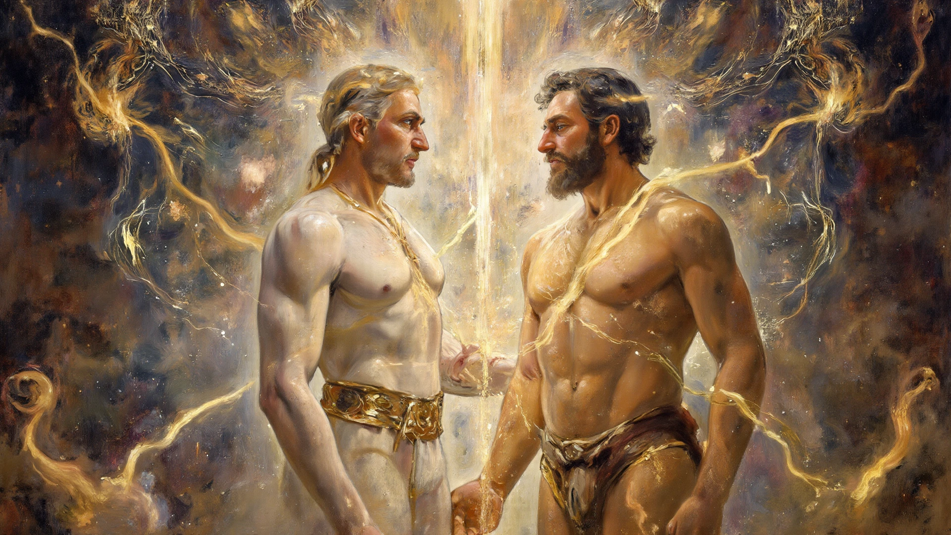 Ben Affleck, as painted portrait of Zeus, god of thunder, Greek god, on Mount Olympus, white hair, full body, mature, handsome, fantasy, intricate, elegant, highly detailed, digital painting, art station, concept art, soft, sharp focus, illustration, art by Gaston Bussiere and Alphonse Mucha --auto