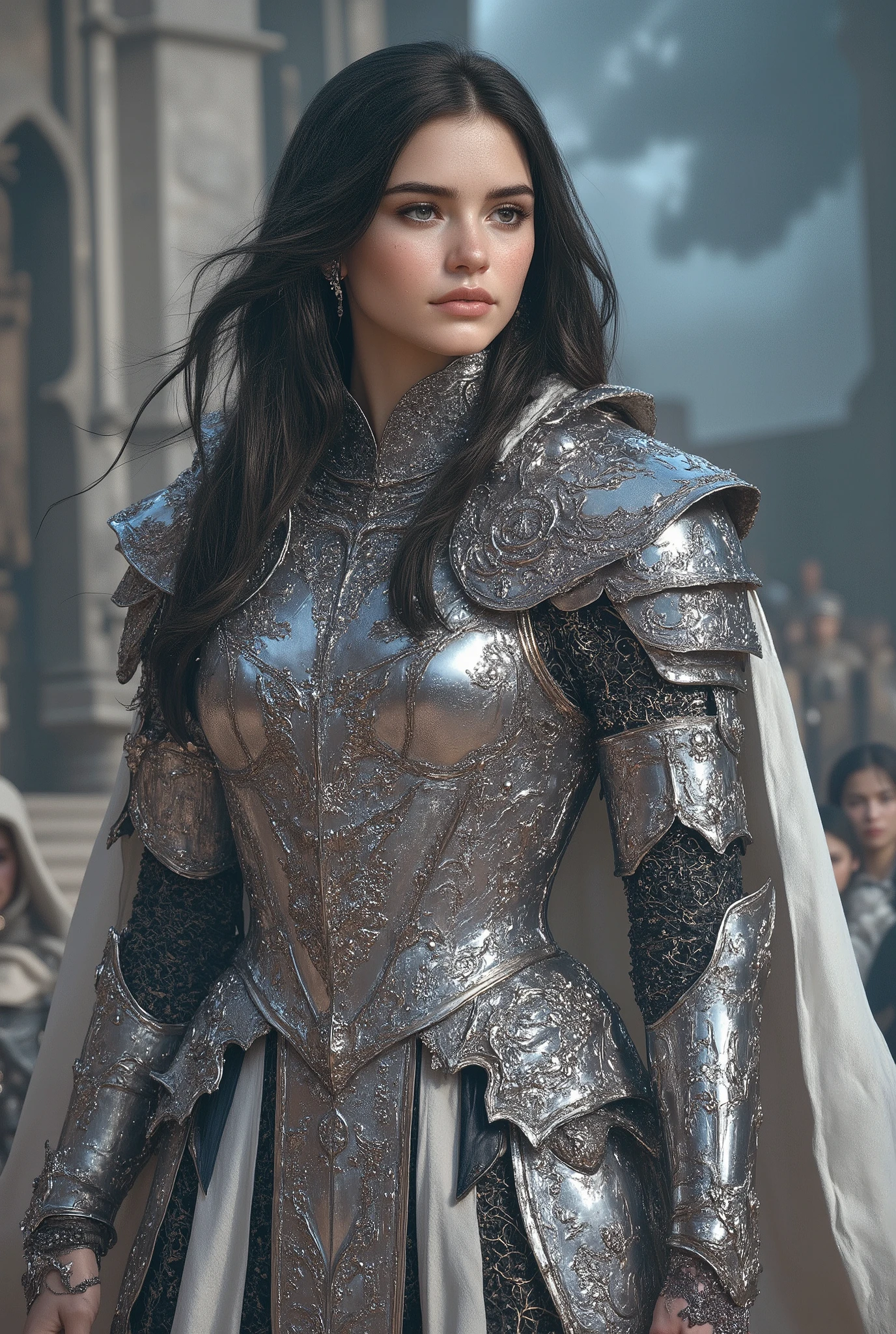 Arabian woman in armor holding a sword in a church, Portrait of a girl in the Knights of the Zodiac, Fantasy Paladin Female, 4 k detail fantasy, She has a sword, Gorgeous Female Paladin, Artgerm Julie Bell Beeple, beautiful sword, Alexandra Fomina Art Station, portrait of female paladin, of a beautiful female knight, Fantasy Art Behance