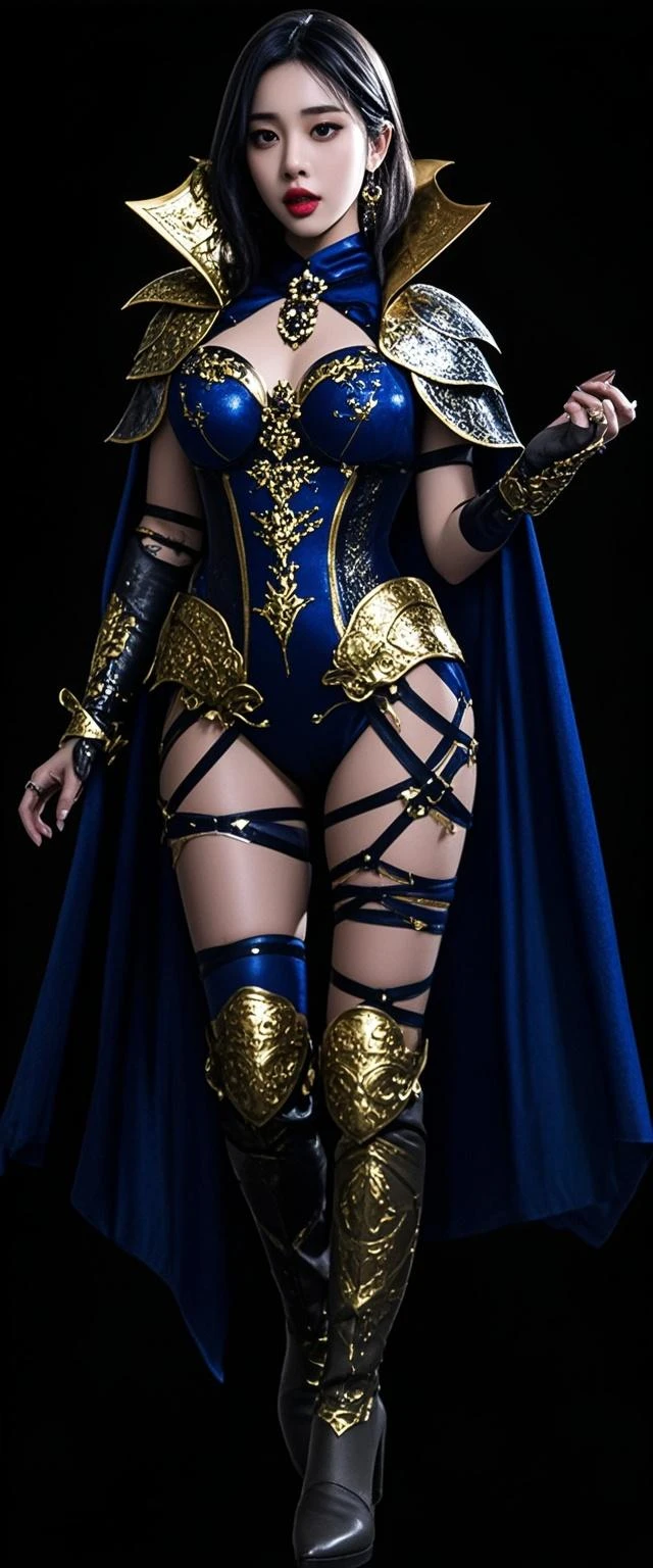 Masterpiece, best quality, 1girl, gold lace underwear, belly armor, armor corset, lace bra, extremely beautiful, fit body, full makeups, blue eyes, mecha (gold legs armor), (gold hands armor), (arms armor), garter, lace stockings, wavy hair, pink hair,extreme details, crisp picture, posing in the middle, symmetrical pose, (full body:1.3), front view, small breasts, (perfect anatomy), volumetric lights, octane rendering, cameltoe:1.1, nsfw