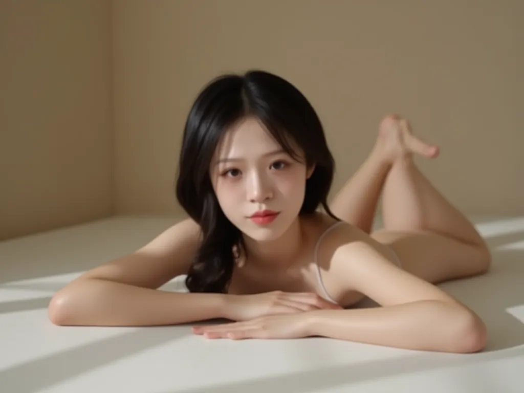 (Best quality, 8k, 32k, Masterpiece, UHD:1.2) "Produce a captivating art piece featuring a girl with a stylish bob haircut, illuminated by dramatic and cinematic lighting that accentuates the contours of her face and hair. Create an atmosphere that exudes intrigue and depth, with shadows and highlights playing a central role in defining the scene. The lighting should emphasize the girl's features and add an extra layer of drama to the composition, making it visually striking and evoking a sense of mystery and allure." lingerie, bedroom, bed sheets, sexy woman, romantic vibe