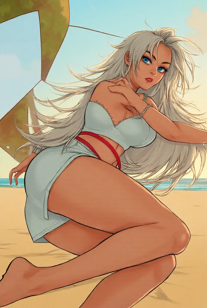 One girl, daenerys targaryen, black eyes, blushed, tanned, naked, lying on the sand, pubic hair, naked, in a beach, micro bikini, sweating, wet body, female masturbation