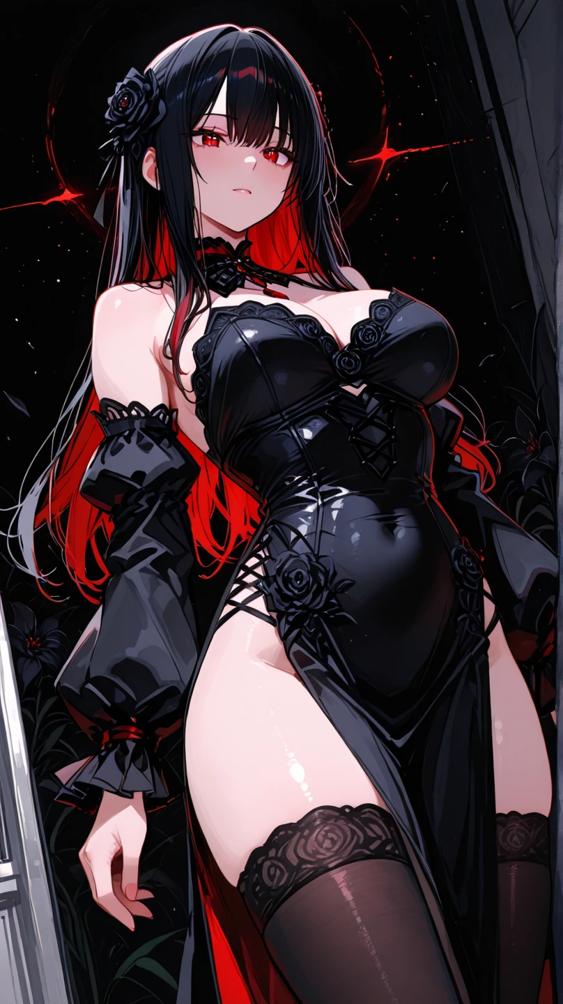 1girl, black_gloves, black_wings, blood, blood_splatter, breasts, elbow_gloves, feathered_wings, gloves, long_hair, looking_at_viewer, medium_breasts, navel, panties, pointy_ears, red_moon, red_sky, smile, solo, thigh_strap, thighhighs, underwear, wings, (masterpiece, best quality, ultra-detailed, best shadow:1.2), high resolution,((cinematic light)), hyper detail, dramatic light, intricate details, dynamic angle, (extremely detailed CG unity 8k wallpaper:1.05), earth, milky way, starry
