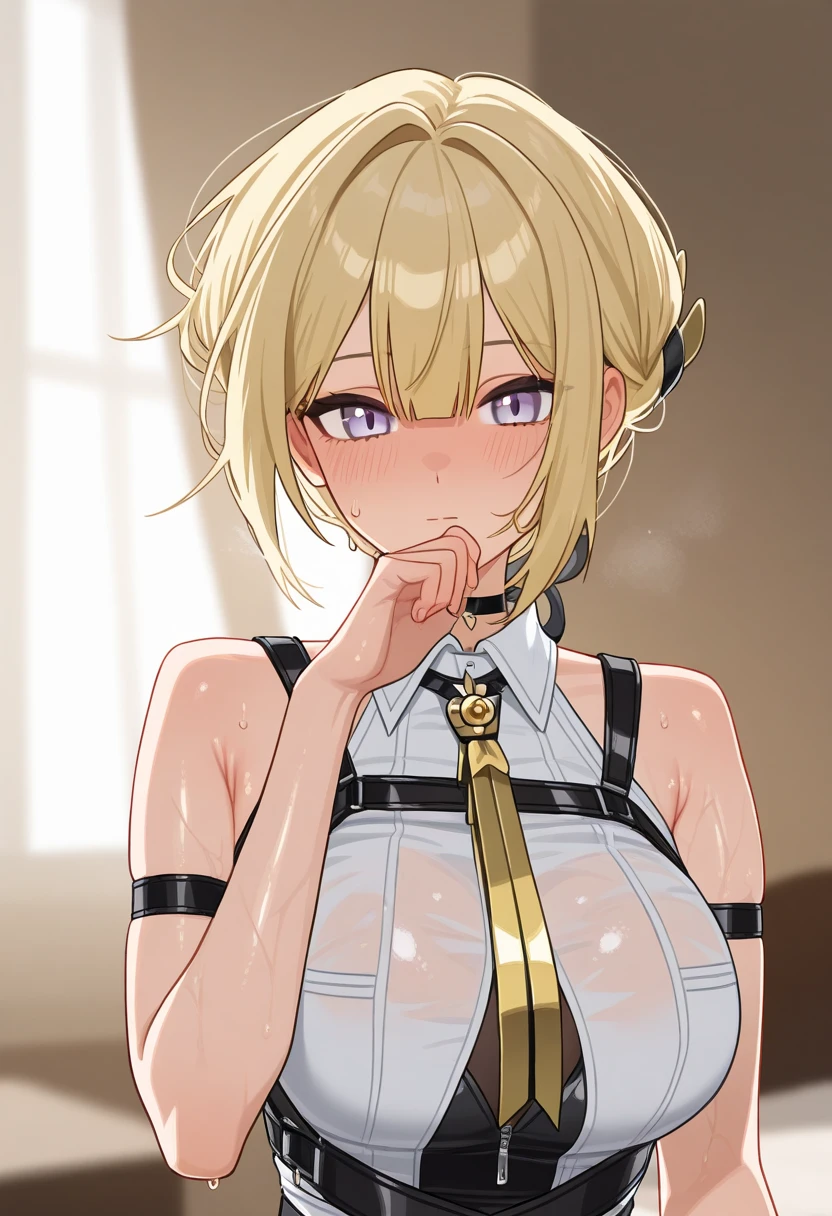 nsfw,(Petite),(boy),blonde low twintails,lips,Chest Voyeur,Sweat,White Breath,slouch,Audience peering from above