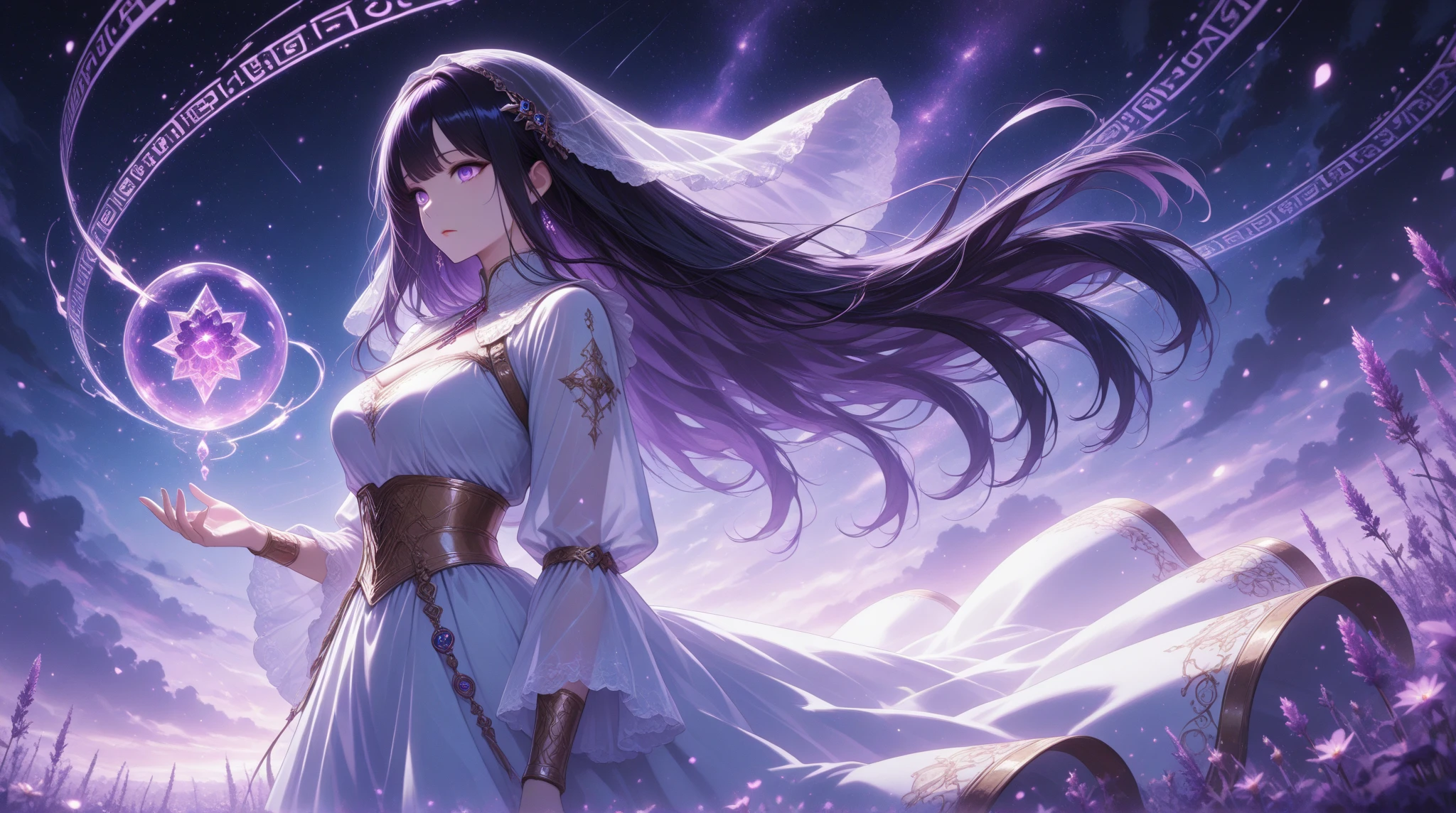 Goddess of emptiness in the galaxy with a huge dress that covers everything, making the galaxy seem empty