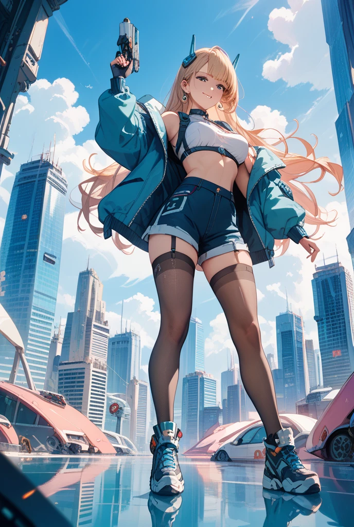 realistic 90's giant girl on the road of the big city girl in bikini swimsuit female giant giant girl Whole body sneakers Destroyed skyscrapers Destroyed cars Crowd Unreal Engine, ,anmnr,giantess,giant girl,Big city, valley between buildings, h
