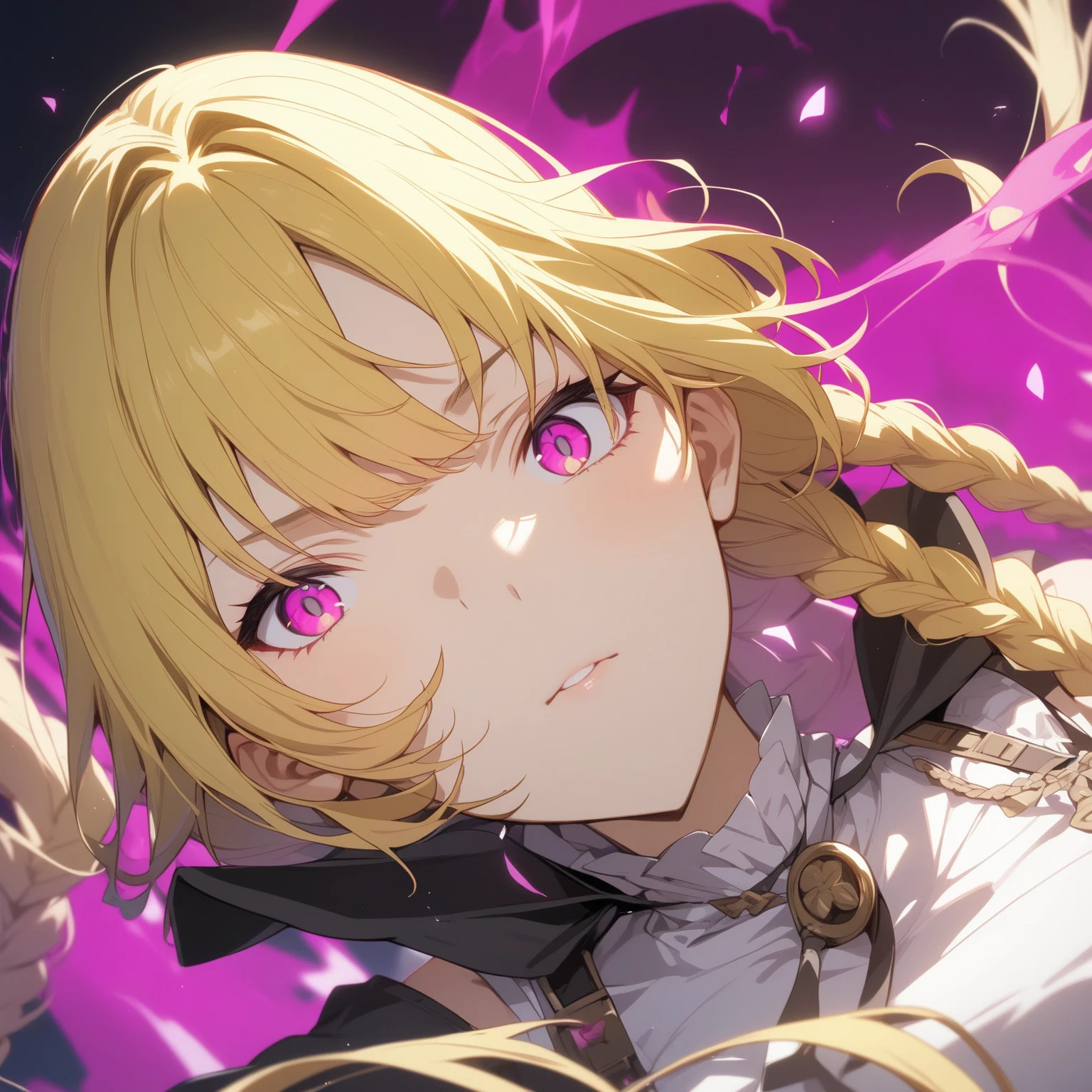 a beautiful white kitsune, big breasts, slim wais detailed portrait, intricate details, chiaroscuro lighting, dramatic lighting, mystical, elegant, sensual, long white tail, highres, realistic, photorealistic, anime style, la punta de su cola seria negra, The right eye would be red and the left eye would be purple.