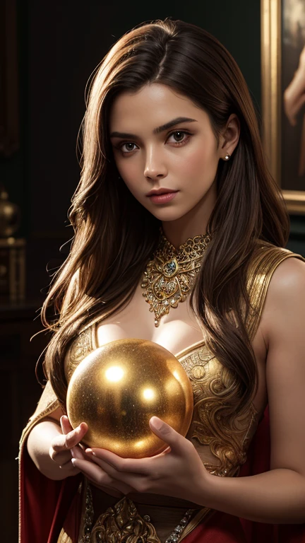 1girl in, 30 years old, Square face, Long hair, Looking at viewer, jewelry, Realistic, Sexy, princess outfit, party background, free upper body pose