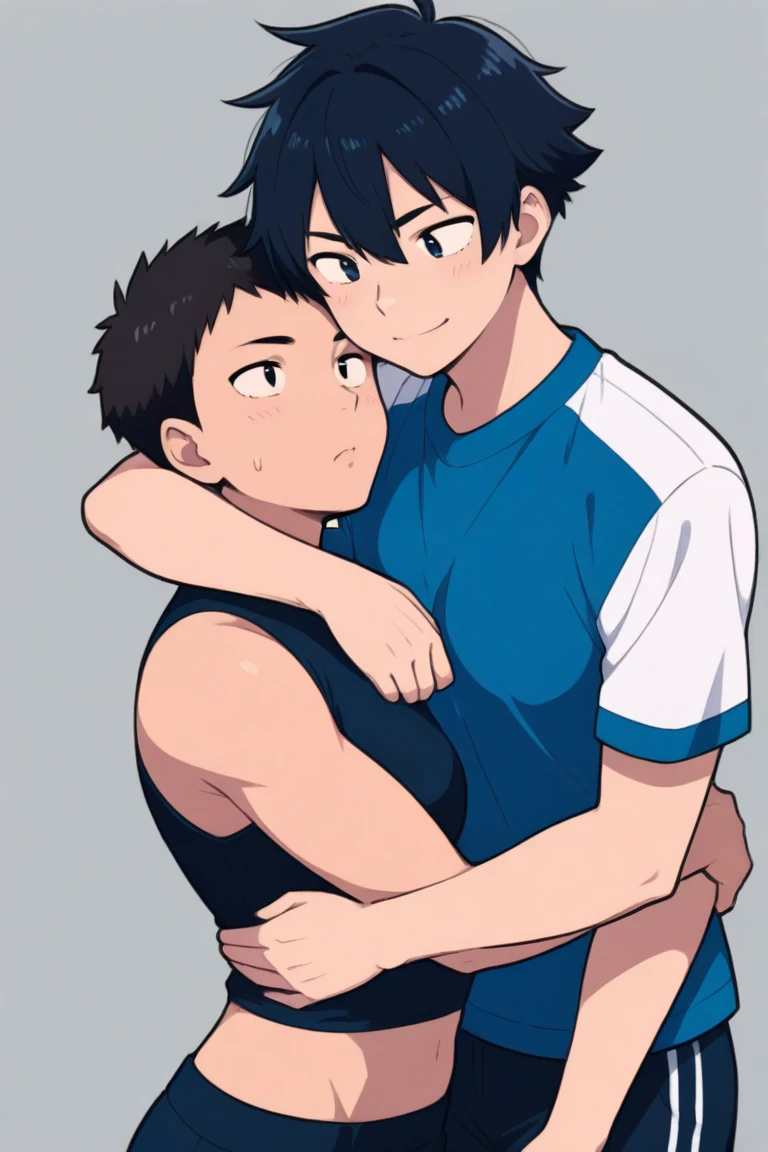 Nsfw, topless,Rounded pants、 Black Hair、Bob、Little Boy、Embarrassed face