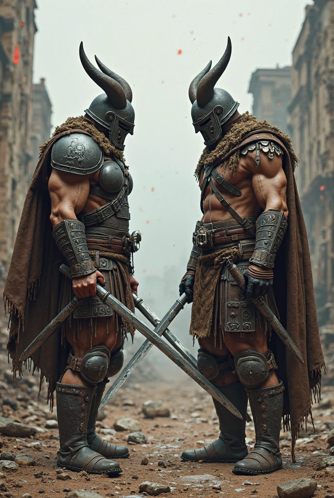 looking at us, Staring Intently, face focus, Bandit, Fat ferocious barbarian:2, This barbarian is a robust stocky Japanese, smirking, mid combat, intense battle scene, leather and iron armor, armored short skirt, holding a Viking War Axes, viking helmet, legs exposed from thighs to feet, fierce warriors, ancient battlefields, epic showdown, battleground background, masterpiece, volumetric lighting, Dramatic, Uighur the Warden, breathtaking action, dynamic poses, bald, ((ultra sharp)), ((masterpiece)), ((best quality)), ((ultra detailed)), ((intricate details)), Inguinal region detailed, Dilapidated, breathtaking action, destroyed city after big air raids, A desolate, post-apocalyptic cityscape, A brutal scene, lets out a yell, casting an ominous shadow, He is ejaculating semen,