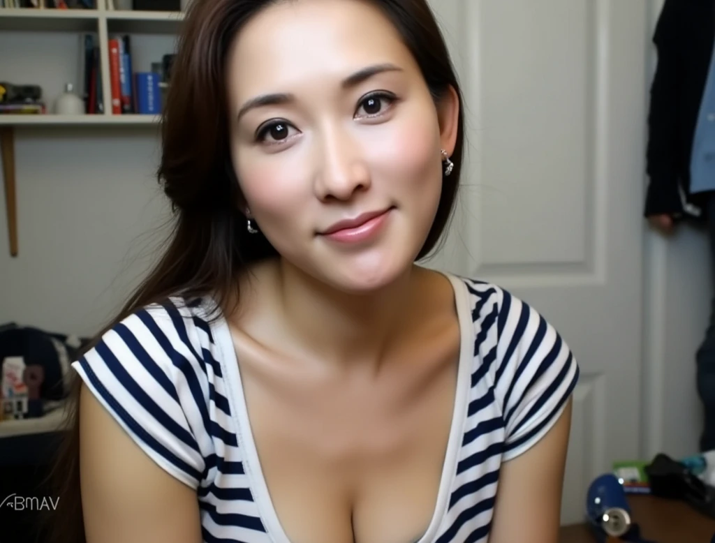 1gravure, from the chest up, masutepiece, Best Quality, Ultra-detailed, Photorealistic, super detailed skin, Perfect Anatomy, (1 japanese mature woman), (Solo), sixty years old, (Wrinkles at the corners of the eyes:1.3), Large breasts, A MILF, glamor, A sexy, Chromo-white skin, Looking at Viewer、Super large udder、Sleeveless knitwear、Tight Fit Knitted Dresseuchimuchi、Black pantyhose、high-heels、Smile、sitting on、Hotel bedroom