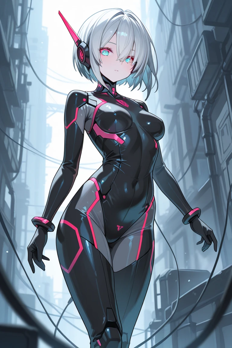 (8k, RAW photo, best quality, masterpiece: 1.45), Beautiful delicate face, young girl, white hair, ((kpop idol )), ((half nude)), spread, sensual pose, hot, sheerblack(high leg cut leotard), pale skin, {{messy short}}, (huge breasts:1.05), bangs, attractive curves, small pelvis, ((standing)), streets, glowing skin, cyberpunk colors, neon, techsuit, mecha, extremely hot, naughty, (((puffynipple, puffy areolas))), pubic hair, ((spread legs), camel toe, cameltoe, hard shape, vulvashaped:1.25), (upper body:1.15), (sfw:1.45)