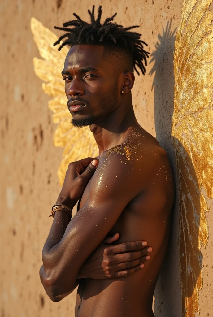 AFRO-AMERICAN BALD ANGEL WITH NO HAIR ON FACE OR HEAD,8K REALISTA 4K USANDO TERNO E GRAVATA COM ASAS COM GRANDES ASAS CINZENTAS BATENDO AS ASAS ATERRANDO NA CIDADE DE NOVA IORQUE 8K