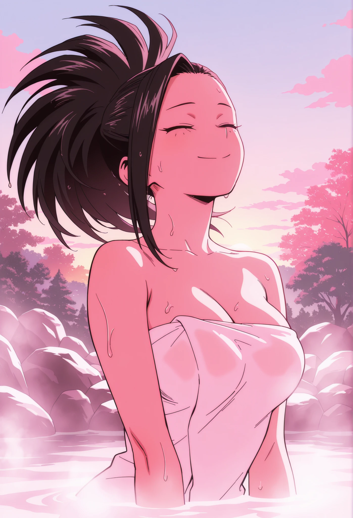 Highest quality,masterpiece,School rooftop,Female Yankee,Sunburned skin,Completely naked,pubic hair,Nipples,arrogant,He has the male students surrounding him wipe his body with towels.