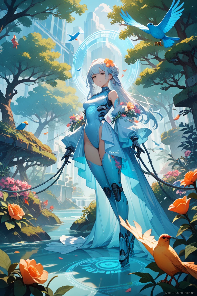 High resolution, Exposed breasts, bangs, Blonde, Brown Hair, ponytail, Cat, Dutch Angle, Anatomically correct, Highest quality, High resolution, masterpiece, accurate, High detail, Ultra high definition, Bangs, smile, Character portrait, Setting diagram, Sportswear, Mecha Armament, full body,