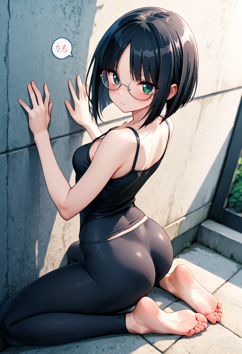 (Tabletop, Highest quality, Capture the cutest moment, Depth of written boundary, Ultra-detailed, Ultra-high resolution, C4D, Octadale, 3D Modeling, 8K, 16K, One Girl,Middle school students, small ,Black-haired,short hair,Straight Hair,Light brown eyes,White headband,Wearing black glasses,Cute face), See-through gym clothes、bloomers、Shabby room,knight,Moonlight, Recall,