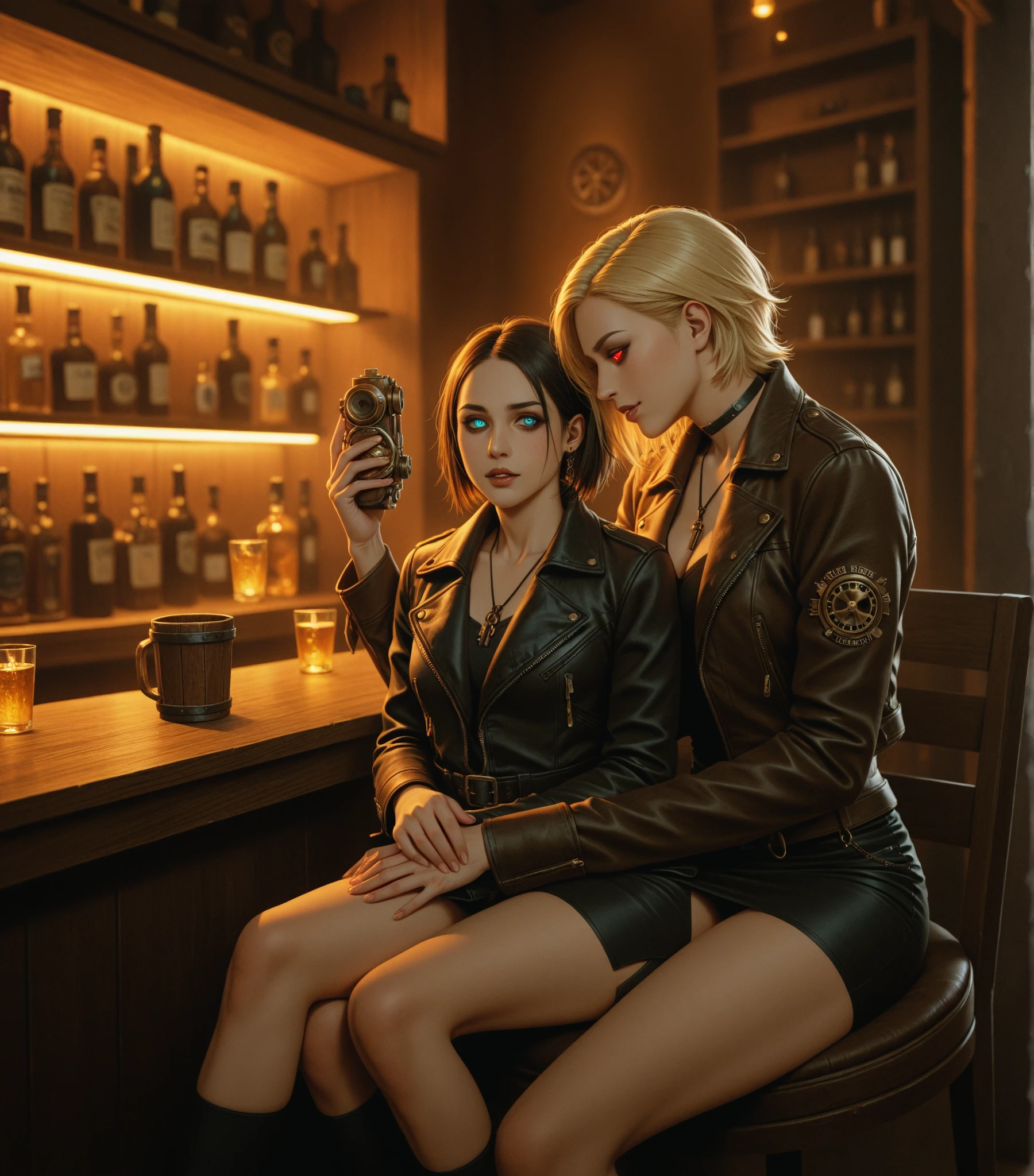night, ((inside space ship)), ((stars outside big windows)), (greek columns), (Corinthian order), ((man and woman talking)), stars, galaxy, dominatrix, alcohol, (drinks on bar), (chrome), (silver), (sci-fi), ((space)), jewelry, chain, necklace, bracelet, redhead, (body suit), blonde, red, asian, black, battle, martial art, swords, (long knife), katana, (ninja), (body suit), dynamic, group, team, 5 characters, five people, warrior, princess, ((harness)), silver buckles, (Hoplite), straps, muscle, sexy, sweat, ((bdsm)), bondage, people during fight, fight scene, multiple figures, man and woman, full female figure, (art deco),