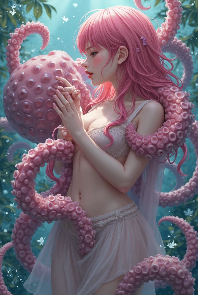 nsfw:1.1, high resolution:1.7, incredibly absurdres, kawaii:1, cute:1.5, hires.fix, anime visual:1, incredibly fine illustration,8k,masterpiece:1.2,best quality, high quality, exquisite, beautiful, insanely detailed, intricate detailed, extremely detailed, Super Definition, ultra high res, Super Resolution, best aesthetic, ultra detailed:1.5, best quality, perfect face, detailed face, masterpiece:1.2, illustration:1.2, 8k cg wallpaper, stunning art,absurdres,octane render,ultra hires, 
Japanese Actress,(Idol),18yo,Beautiful,(Cute and lovely),cute girl,((anime elf with extremely cute and beautiful pink hair)),((((pink hair:1.35,colored inner hair,ear breathing)))),(((green_eyes:1.3))),intricate eyes,beautiful detailed eyes,symmetrical eyes,big eyes:1.5,enchanting bright eyes studded with gold and silver dust,(((pinky skin,glowing_skin,lustrous skin:1.5,bright skin: 1.5,skin tanned,shiny skin,very shiny skin,shiny body,plastic glitter skin,exaggerated shiny skin,illuminated skin))),upward breasts,waist slender,(detailed body,(detailed face)),cute,daring,zettai ryouiki,show skin,best relationship with four fingers and one thumb,Very Fine Face and Eyes,Very Fine Hair,(Perfect Anatomy),((girl trembling with sexual climax)),Garter Belt,Bare shoulders,((Check out our thru-rack chokers and midi rings with chains,(a girl),(pink medium hair), disheveled hair, short hair, twintail, two side up hair, sky blue ribbon trim, shiny hair, shiny skin, cute face,(orgasm face, O-face, closed eyes), blush cheeks, arched back, (teenager magical girl), pink frill skirt, white leotard, pink insert, ribbon, (white elbow groves), white legwear, full body, (asphalt), (tentacles:1.2), (tentacles in vaginal)
