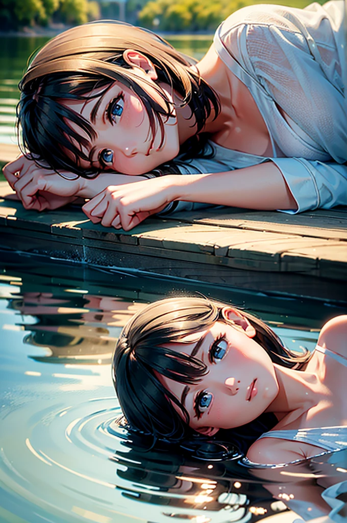 Wearing sweat,Mid summer,The bikini,Night Pool:1.5,jumping into the pool,Blowing in the wind,Wet hair,2 girls in , (Raw photo: 1.2), (Realism: 1.4), (masutepiece: 1.3), (exquisite detailing: 1.2), kiss,Delicate and beautiful details, (Eye Detail), (Facial Detailed), (Highest Quality) :1.4), (Hyper-Resolution: 1.2), cinematric light, (very detailed illustration), Best Quality,depth of fields, Wide light, natural shadows