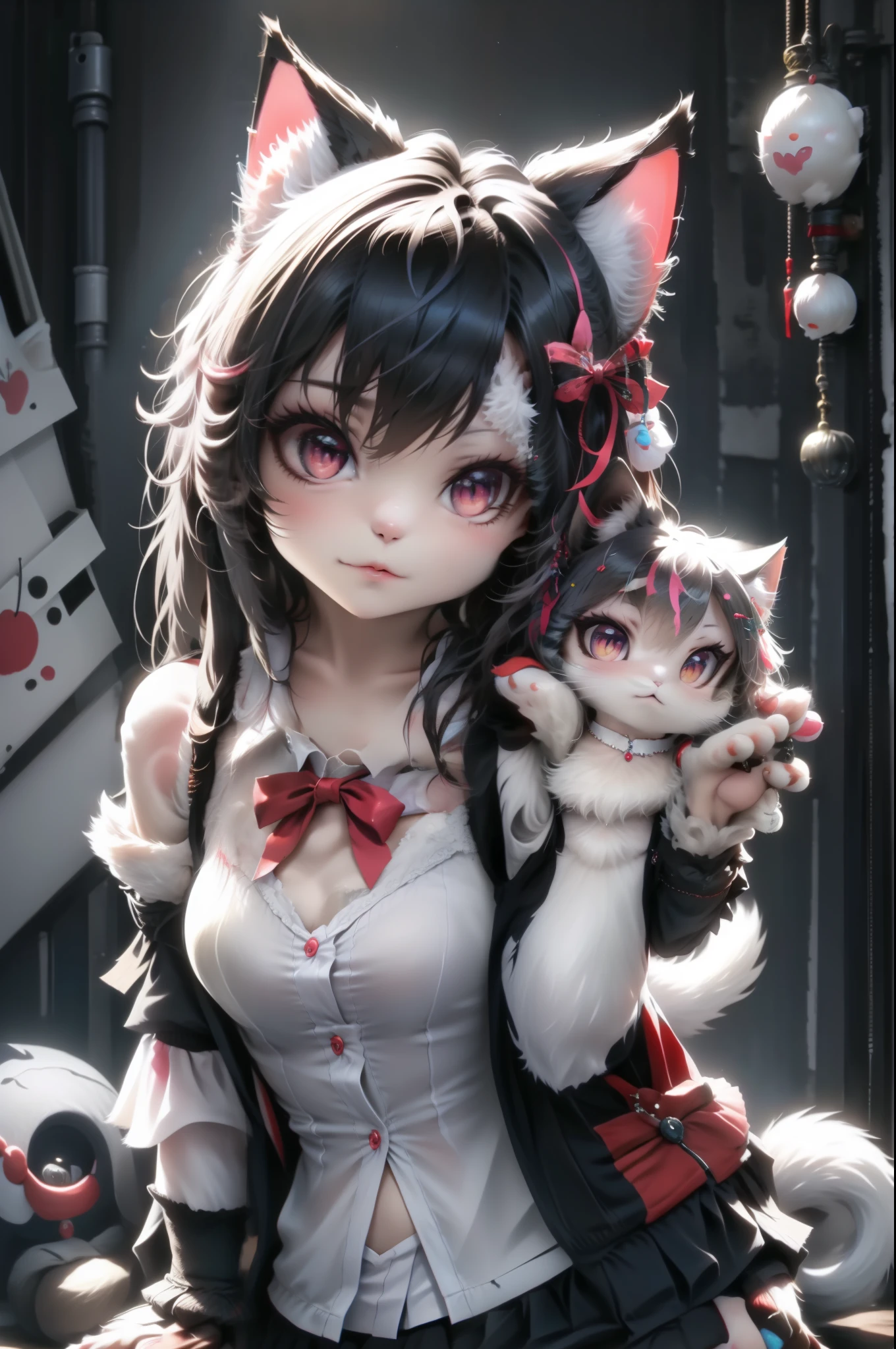 Cat with polka dot ribbon