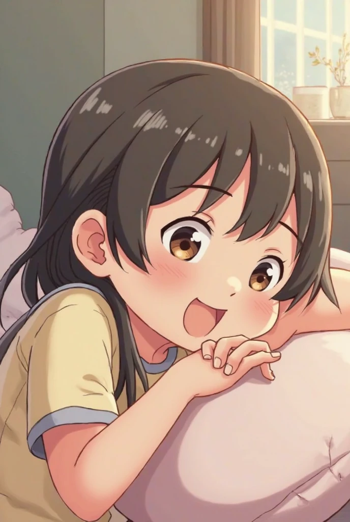 A girl looking into the stuffed animal collecting game、sparkling eyes、smile、