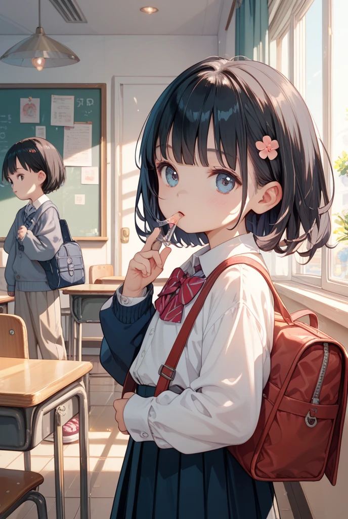School girl with inner in school