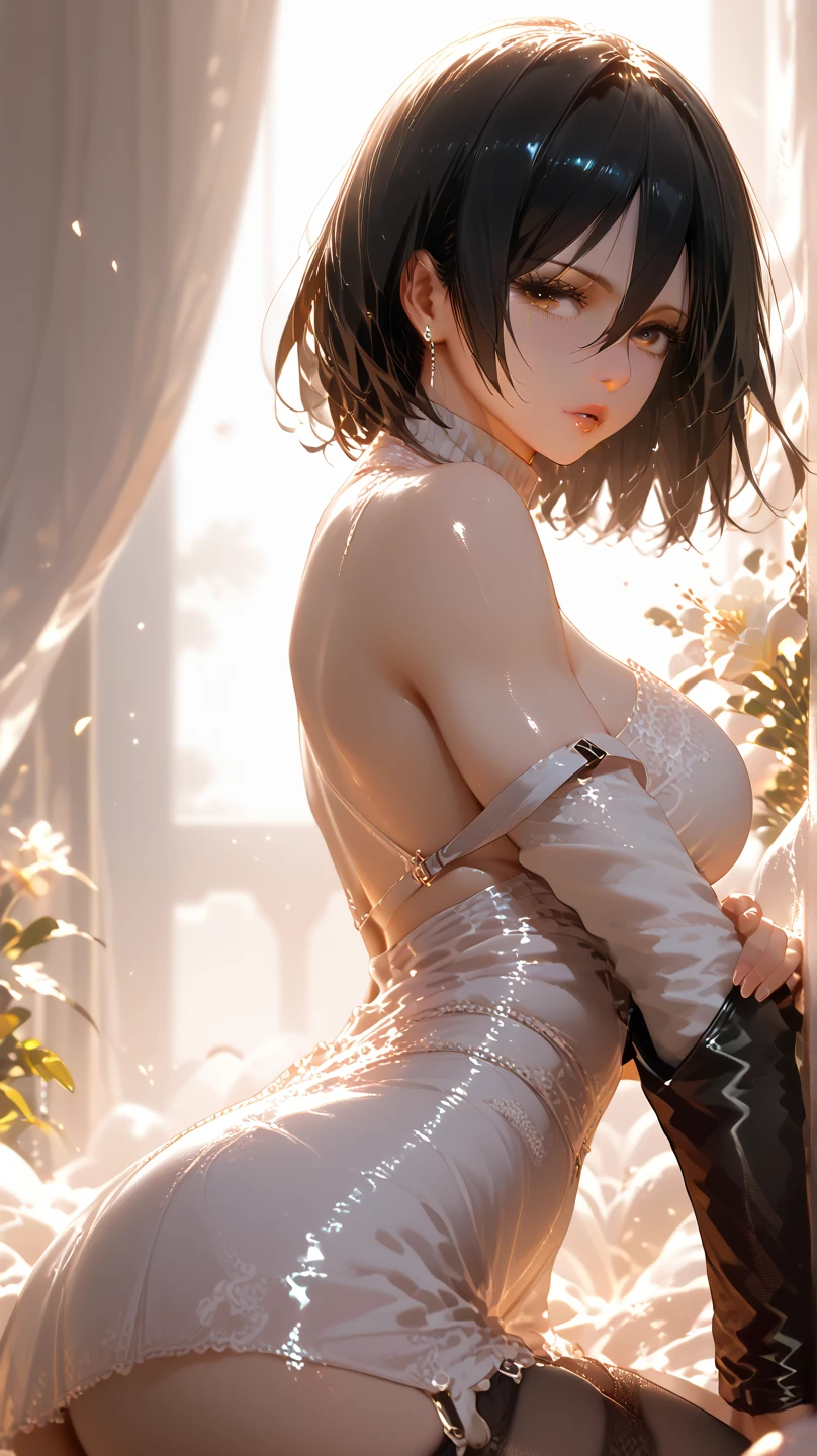 (Dynamic fighting pose),(Leather boots,(asymmetrical mechanical armor),(White lace long dress with embroidery,See through,Lifting the hem of the dress)),(Random hairstyle),(Thin type:1.8),(Large Breasts),(Best image quality,(8K), Ultra-realistic, 最high quality, high quality, High resolution, high qualityの質感, Attention to detail, Beautiful details, Fine details, Highly detailed CG, Detailed Texture, Realistic facial expressions, masterpiece, before)