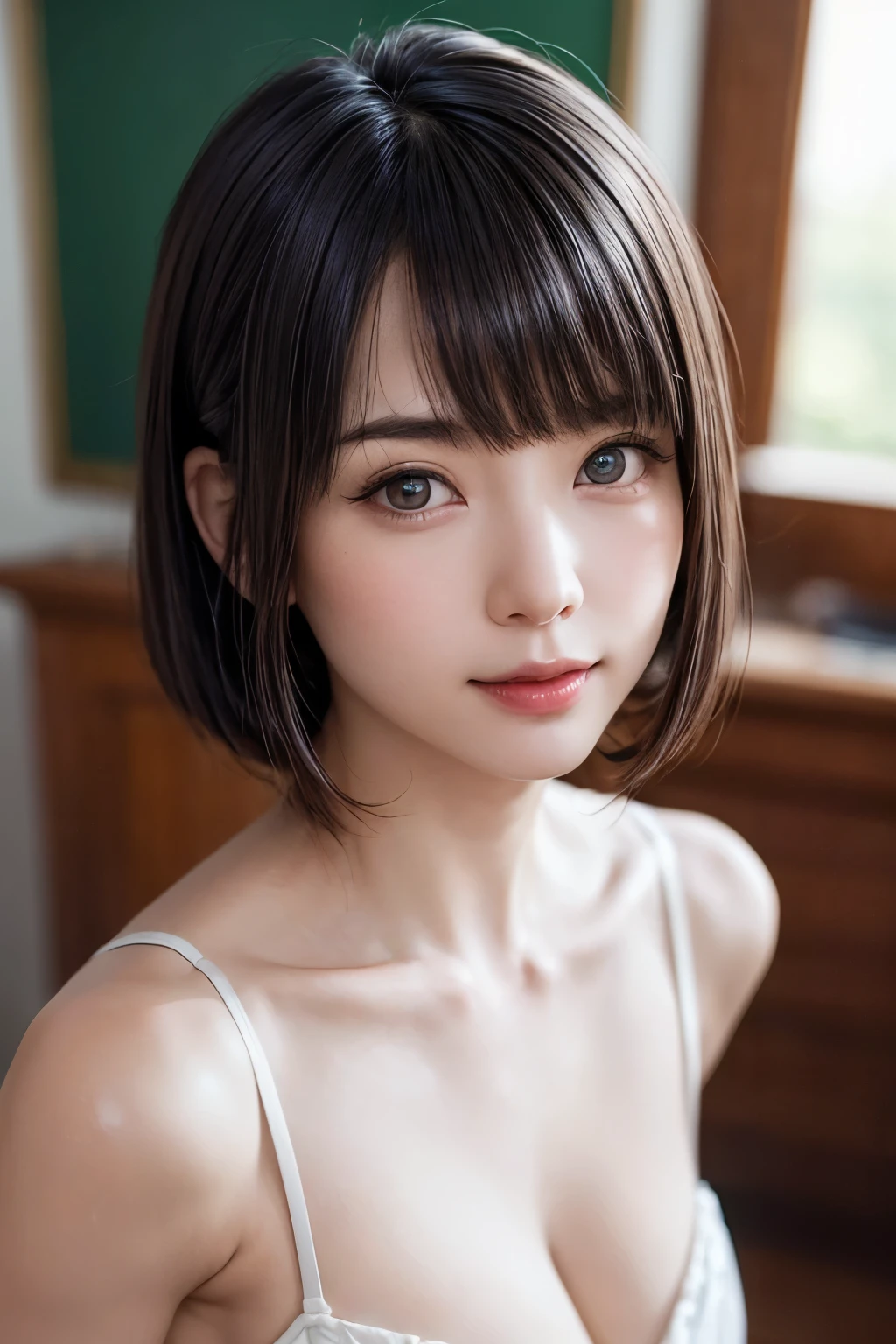one girl, (a beauty girl, delicate girl:1.3), (16 years old:1.3),
BREAK, (yukata, Japanese folk costume:1.2),
BREAK, (School classroom:1.2),
BREAK, very fine eyes, (symmetrical eyes:1.3),
BREAK, (big breasts:1.1), brown eyes, parted bangs, brown bobcut hair, round face, kawaii,
BREAK, (eyes and faces with detailed:1.0),
BREAK, (masterpiece, best quality, ultra detailed, detailed face, 8K)