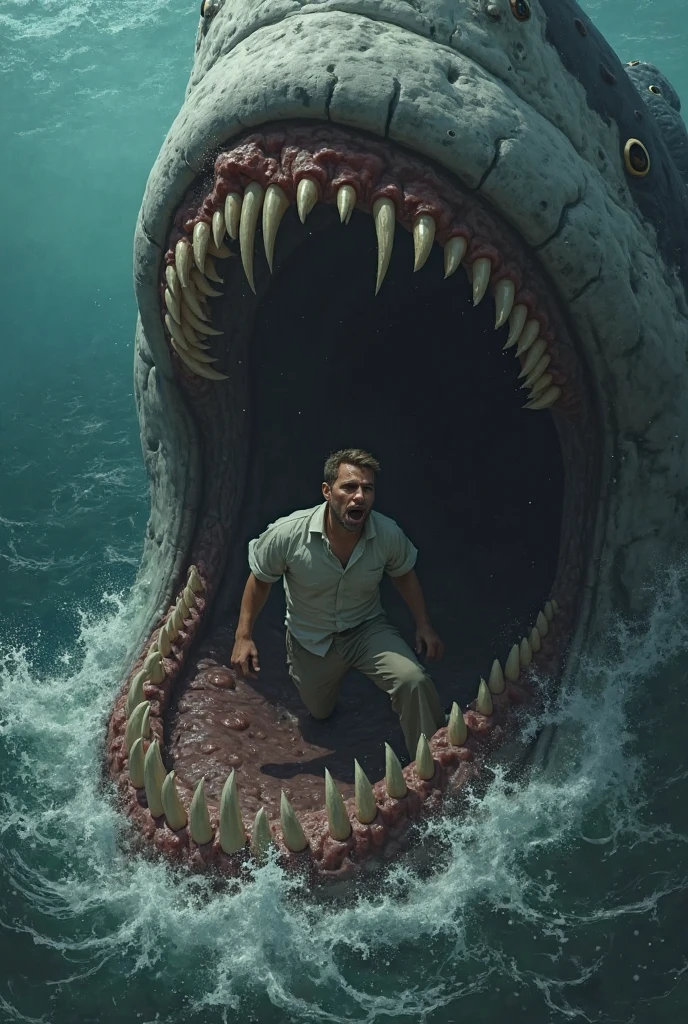 A man being devoured by a large mouth