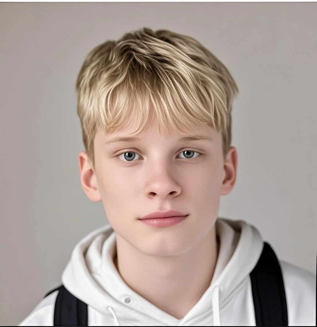 ultra realistic portrait of a 15 year old boy, blonde hair, brown eyes, feminine face, full body portrait, boy as pediatric patient, standing in medical chnage room, wearing teal patient gown, excited, blushed cheeks, narrow face, big eyes, small narrow nose, ultra thin discrete blonde eybrows