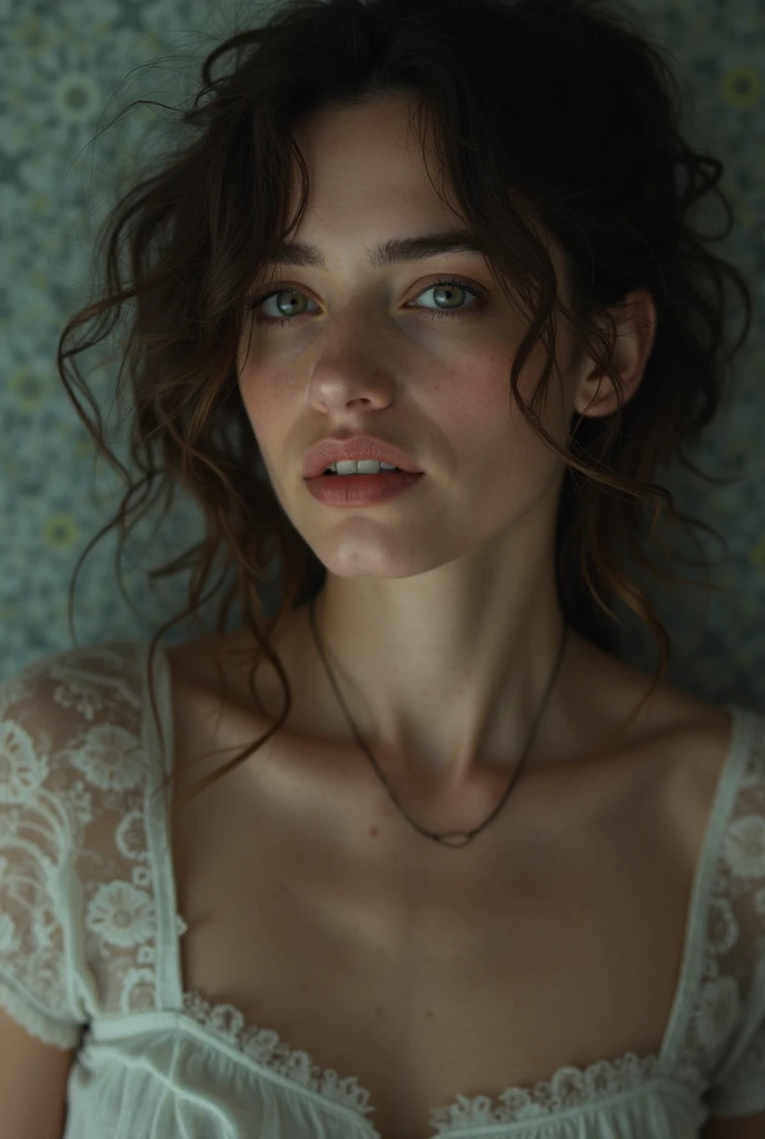 Stills from the 2050 movie ,in the darkness nigth, Damp basement, A woman in a suspender pliers,on the floor on all fours,White translucent tunic open,Exposed breasts,Wet all over。,Ultra-clear realistic 。--AR16:9 --V 5