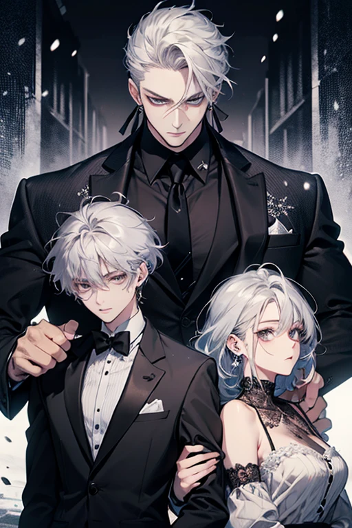 A man wears a white shirt.,short red hair,

About twenty-five years old, with short silver hair and a crazy feeling, sitting on a KTV sofa under colorful lights, with two beautiful girls sitting beside him, holding two girls, and three beautiful girls standing behind him, smiling.,

bright colors,

The drawing style is clean, the best image quality, high detail, ultra-high resolution, 8K resolution.,

Korean style manga, illustration style, two yuan, detailed lines, Chiaroscuro 00001