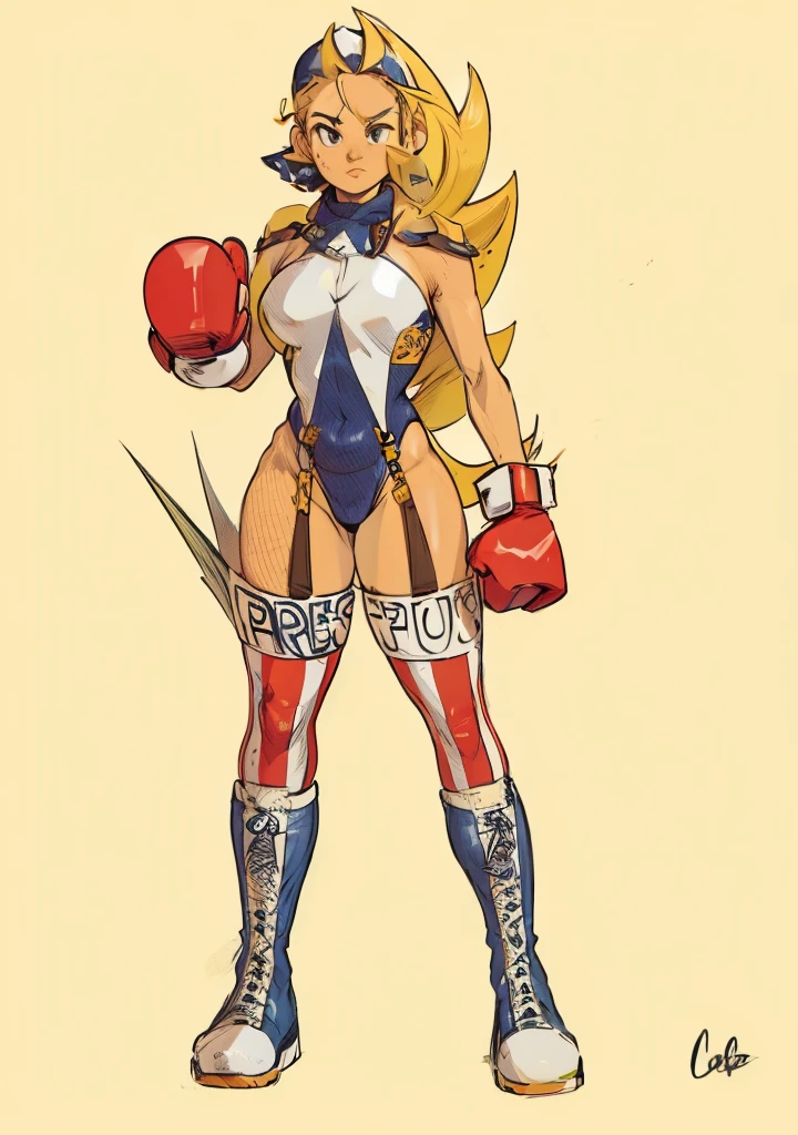 Drawing of cammy_white, cammy sf6,1girl, solo, bang, scar on cheek, blonde hair, blue eyes, short hair, (((Plain background:1.2))) (masterpiece, high quality:1.1) 1girl solo full body squatting looking to the viewer, view from below, hairstyle short bob hair cut with a braid, extra long hair, white silver hair, red eyes, HANDS ON HIPS (yellow tiger bikini print long sleeves and long stockings) (dark elf dark skin) (incredibly beautiful full body photo, standing, (((bright eyes))), good anatomy, perfect hand muscular legs))), thin waist, muscular abdomen, wearing black high heel shoes, (((with her back to me showing her big shapely ass to me)))
