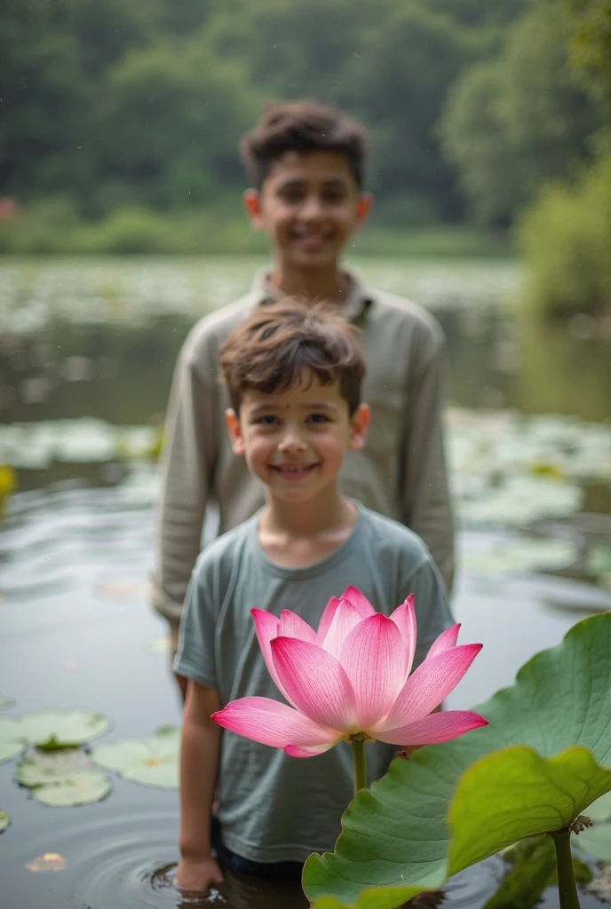 A young boy who has a slit in his forearm, and inside there are white orchid flowers, and he picked one of those flowers.