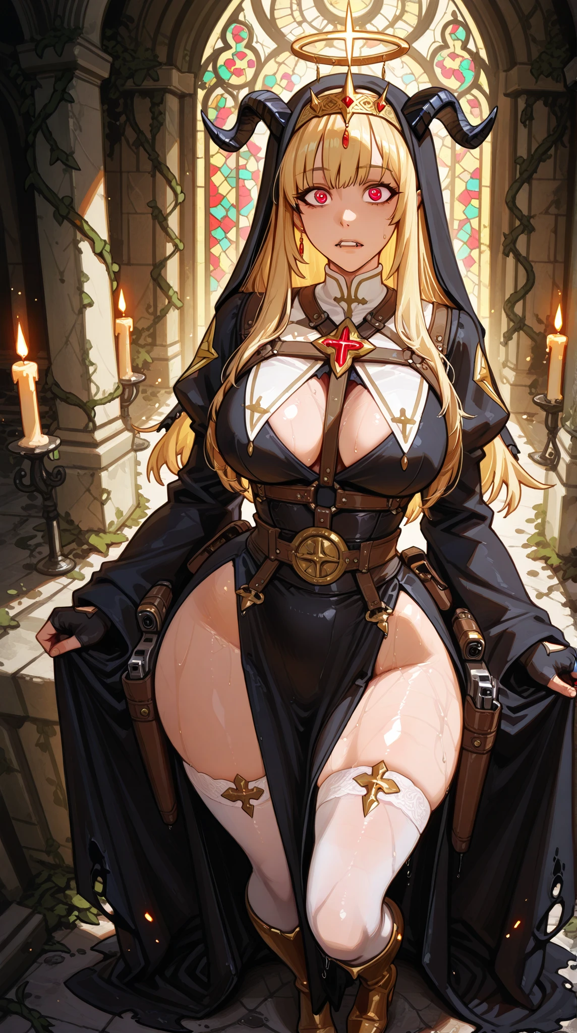 plaindoll, white hair, doll joints, ((medias, stockings)), bonnet, brown cloak, long dress, breasts, pechos grandes, huge breasts, sexy, pussy, spread legs, nsfw, +18,