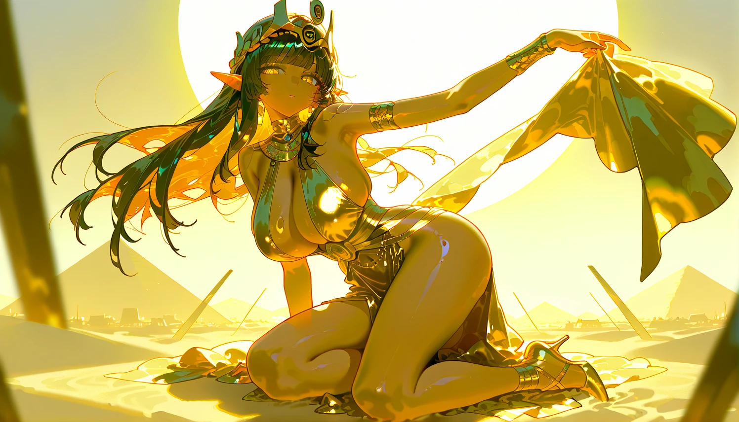 Bastet, naked and covered in colorful slime