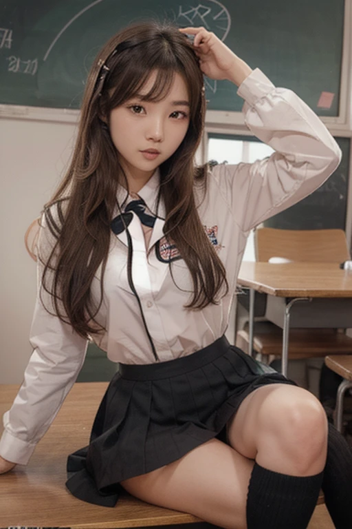 Run-6500-v1.1、(RAW Photos:1.2)、(Photorealistic:1.4)、Beautiful detailed girl、Very detailed目と顔、Beautiful and detailed、unbelievable 、Large file size、Very detailed、High resolution、Very detailed、highest quality、masterpiece、Kemomimi、((Japanese girls high school uniform))、Awareness-raising、Very detailed、CG、8k wallpaper、growing up、finely、masterpiece、highest quality、Highly detailed CG uniform 8K wallpaper、 The light shines on your face、Cinema Lighting、1 girl、16 years old、((Dynamic pose)))、(Panties are 透けたpink:1.2)、(Spread your legs:1.2))、classroom、　Big Breasts