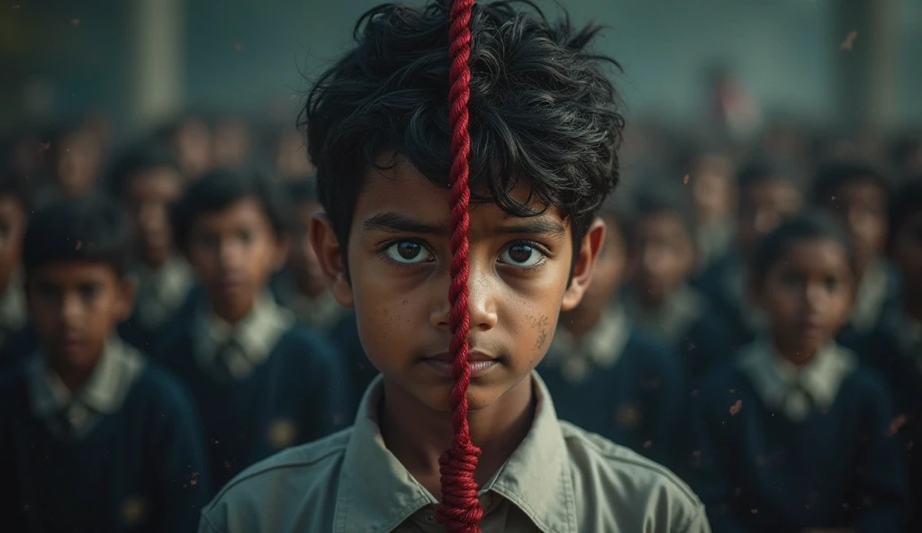 at school、A burnt and battered boy who exploded due to a failed experiment.