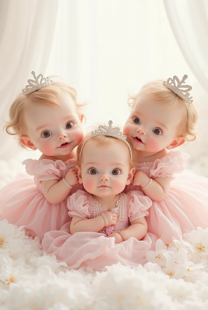FOUR years old baby boy and SIX months old baby girl with headband. Photoshoot. White babies. Brown hair. hazel brown eyes. Pink lips