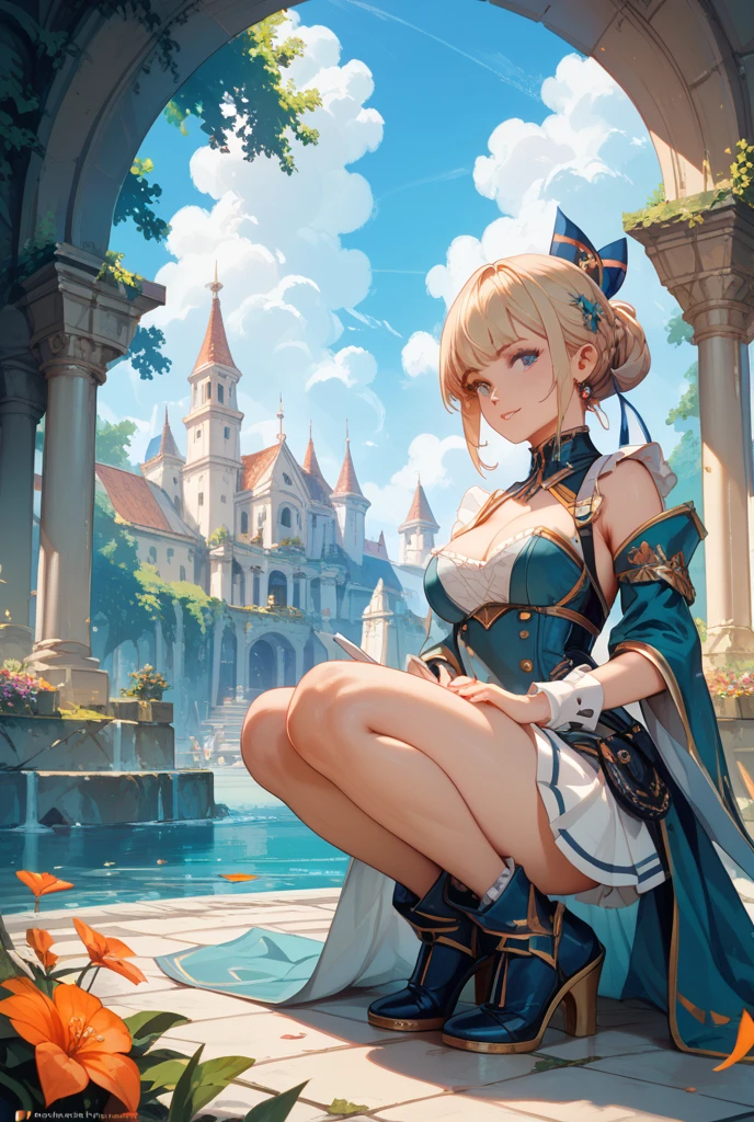(Realistic drawing style:1.1), masterpiece, Highest quality, To the Nile (neither flower nor mist) (Genshin Impact'Influence),against the background of a pond and lotus flowers, Sea green eyes, To the Nile (Genshin Impact'Influence), fake horn, 1 girl, One, reis hair, Veil, smile, moon, Long Hair, Crop top, jewelry, horn, night, , brooch, Long sleeve, puffy Long sleeve, I look at the audience, skirt, Van, ponytail, water, Puff sleeves, null, Neck Ring, Open your mouth, :is, full moon, night null, flower, Harem Costume, Van, Raise your hand, chest, hoop, outisoors, green skirt, hair ornaments, isetacheis sleeves, low ponytail, Floating Hair, gem, hair flower, green , hanis up, isancer, white heaiswear, ,very Long Hair