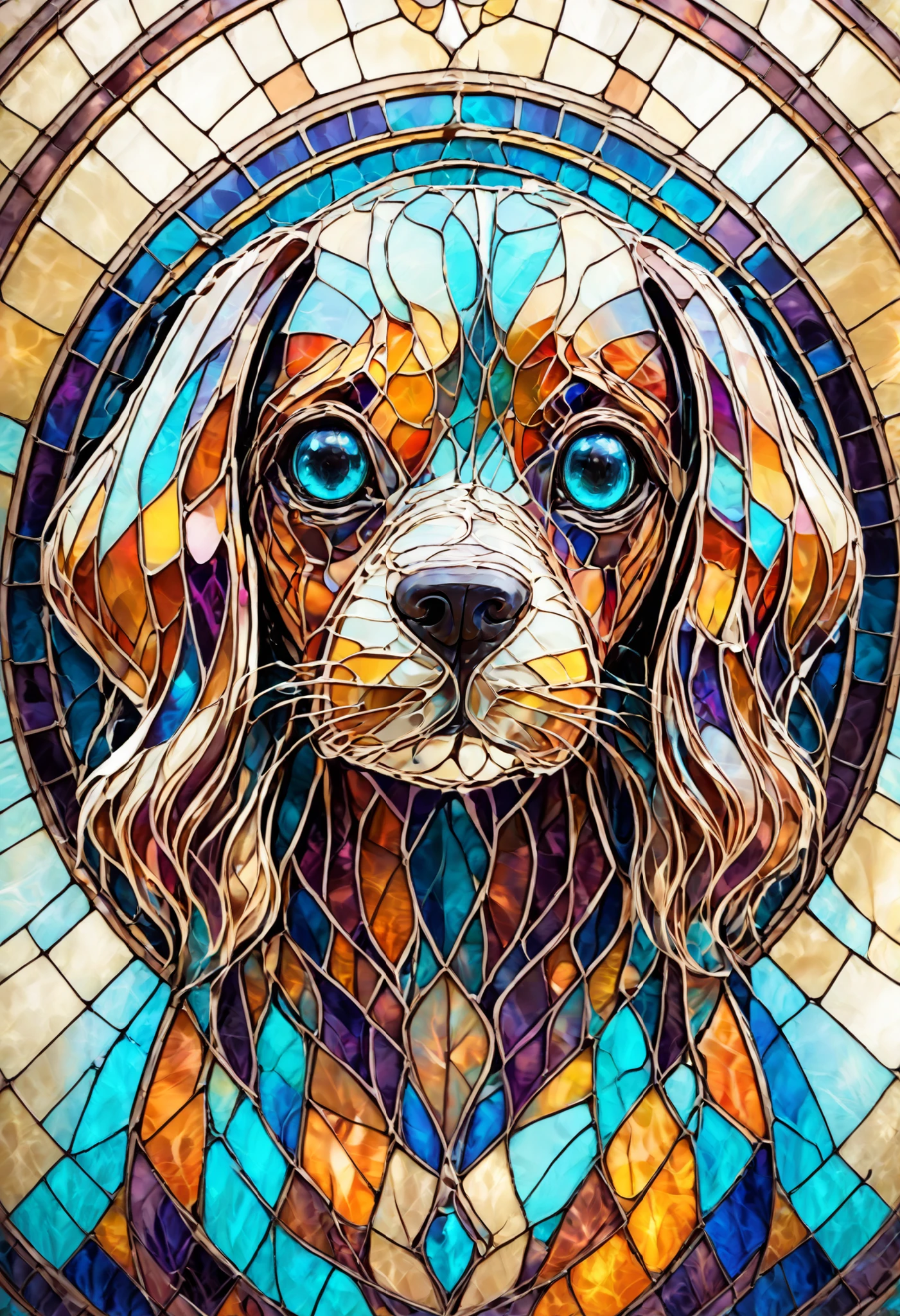 stained glass　dog　Cavalier King Charles Spaniel