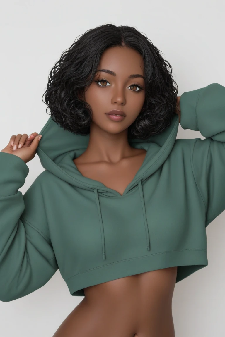 (masterpiece, best quality), ebony 1girl, beautiful face, Kimberly_jackson, freely wavy hair, upper body, wearing a hoodie, long black hair
