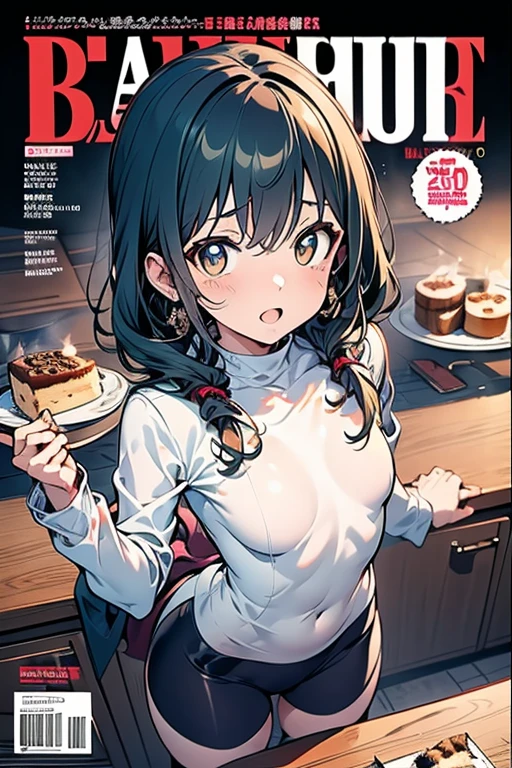 1 girl, small nose, very beautiful detailed face and eyes, bright colors, cute face, delicate beautiful face, Bright magenta eyes, cute eyes, sparkling eyes, Big eyes, (small breasts:1.3), (perky chest:1.1), (pointed chest:1.0), (Pudding parfait magazine cover:1.3),highest quality, WorKs of masters, High resolution,BlacK color hair,shiny hair, side ponytail,hair between eyes,bangs, (black jacket, real clothes, cleavage, black skirts, black thighhighs, thigh strap, fingerless gloves, single glove:1.2) , spread legs, panties shot, medium hips, glamorous body, white skin, smile, thin pubric hair, super beautiful face, Super beautiful eyes, Super beautiful hair,trendy outfit,sexy and attractive,full body esbian, Real World, Natural light,perfect Natural light,(with sparkling eyes and a contagious smile), This masterpiece is not only visually stunning but also tells, make of cake cooking , in the kitchen, open mouth, looking at viewer,