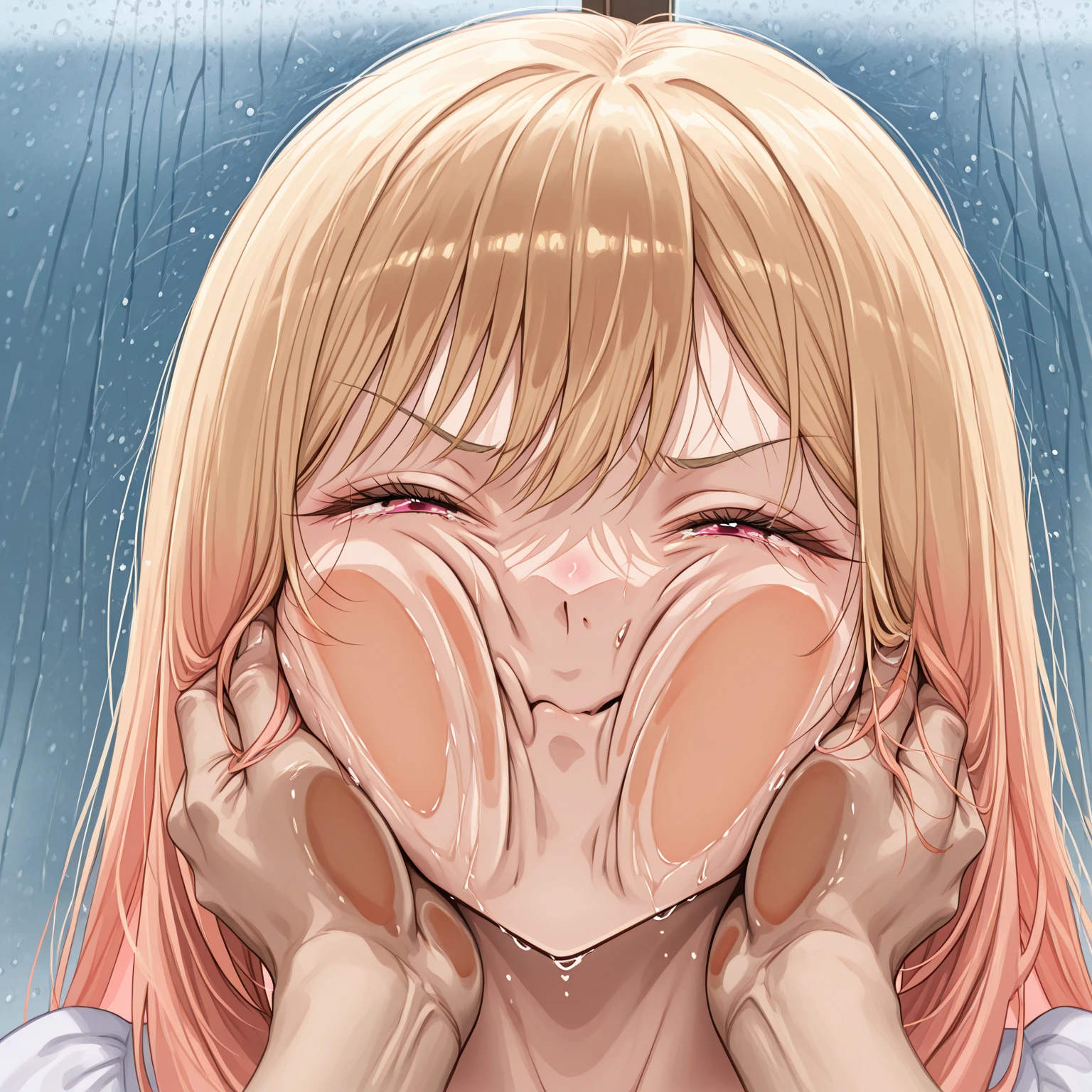 anime artwork, score_9, score_8_up, score_7_up, score_6_up, score_5_up, score_4_up, Himiko toga, big breasts, she is 24 years old, style_3, ,,, , , , , _, , grey background, ,nude,naked, disembodied penis over eyes, penis on face,  face close-up, big penis, nude,naked, dutch angle, , grin, deep breath, saliva, standing, side view