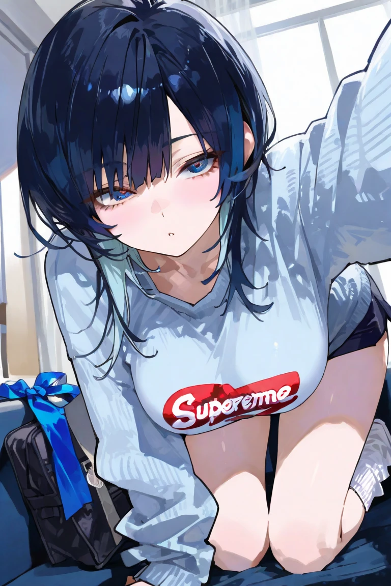 Colorful background ,Viewers dream,View from below,1girl,heart-shaped pupils,hands on tongue,black hair,blue eyelush:1.1),whole body trembling,sweat,sweatdrop,heart,(speed lines:1.1),medium breasts, ((heavy breathing:1.3)), love, heart, crop top, happy, smile, colorful dress, view from below, breasts bouncing