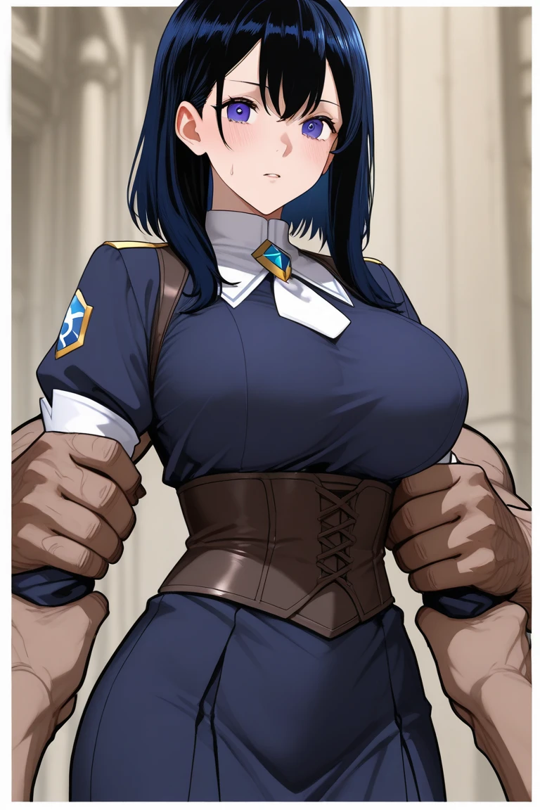 ((highres)), Masterpiece, high quality, best quality, beautiful, perfect lighting, detailed face, ultra cute face, full body, cowboy shot, (((1girl))), ((solo)), fantasy
long fluffy brown hair, ponytail, brown eyes, (blush), smile, medium breasts, cleavage, (wide hips), ((thick thighs)), crop top, black pants, belt, leather laced corset, leather knee high boots, thigh belt,
fantasy tavern,