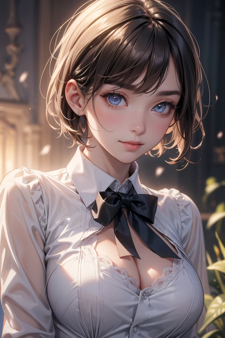 see-through, white simple shirt, black skirt, very large breasts, short hair, best quality, 8k, masterpiece, overall photo, natural light, clear focus, beauty with outstanding style, highly detailed face and skin texture, detailed eyes, double eyelids, office