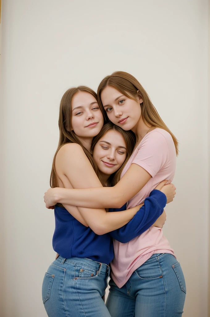 3 different cute teenagers cuddling together