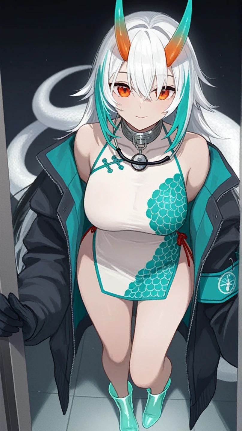 (Perfect body),Best Quality,16 K、NSFW、(((((Lori)))))、((((Short stature))))、blush、(V-shaped eyebrows)、A smile、embarrassed from、((((Long hair))))、((hair messy))、waved hair、Ahoge、(Yellow eyes),((greyt hair))、Yellow goggles on the head、yellow lean hair clip、((Black Leotard))、(White knee socks)、(german gray gloves)、german gray jacket、(bulging nipple)、((Undersized breasts))、(((thick thighs)))、Armpits、A desert