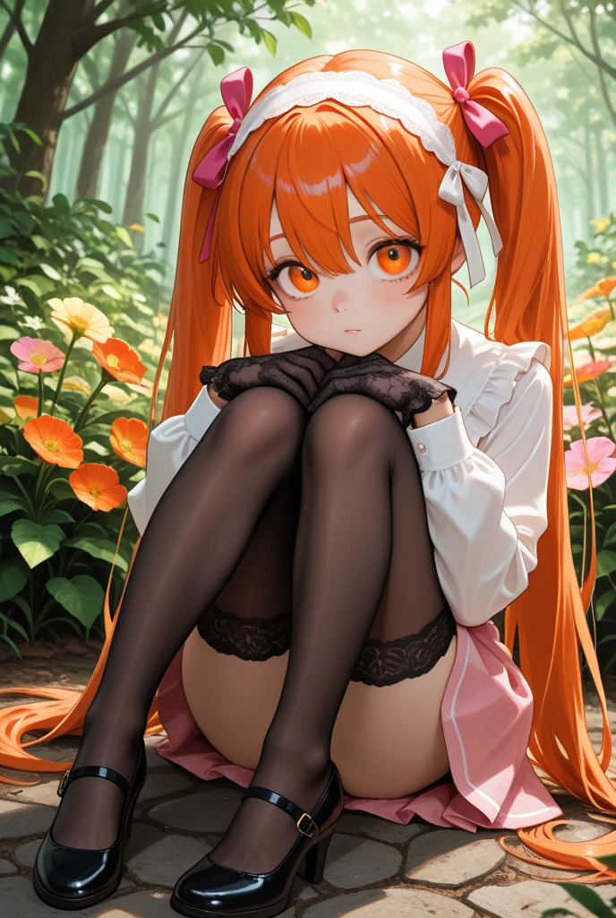 <lora:translucent_bunnysuit_v0.2:1>
1girl, translucent bunnysuit, squatting, spread legs, wavy hair, orange hair, covering crotch, covering, platform heels, detached collar, plants,, masterpiece, best quality, highly detailed